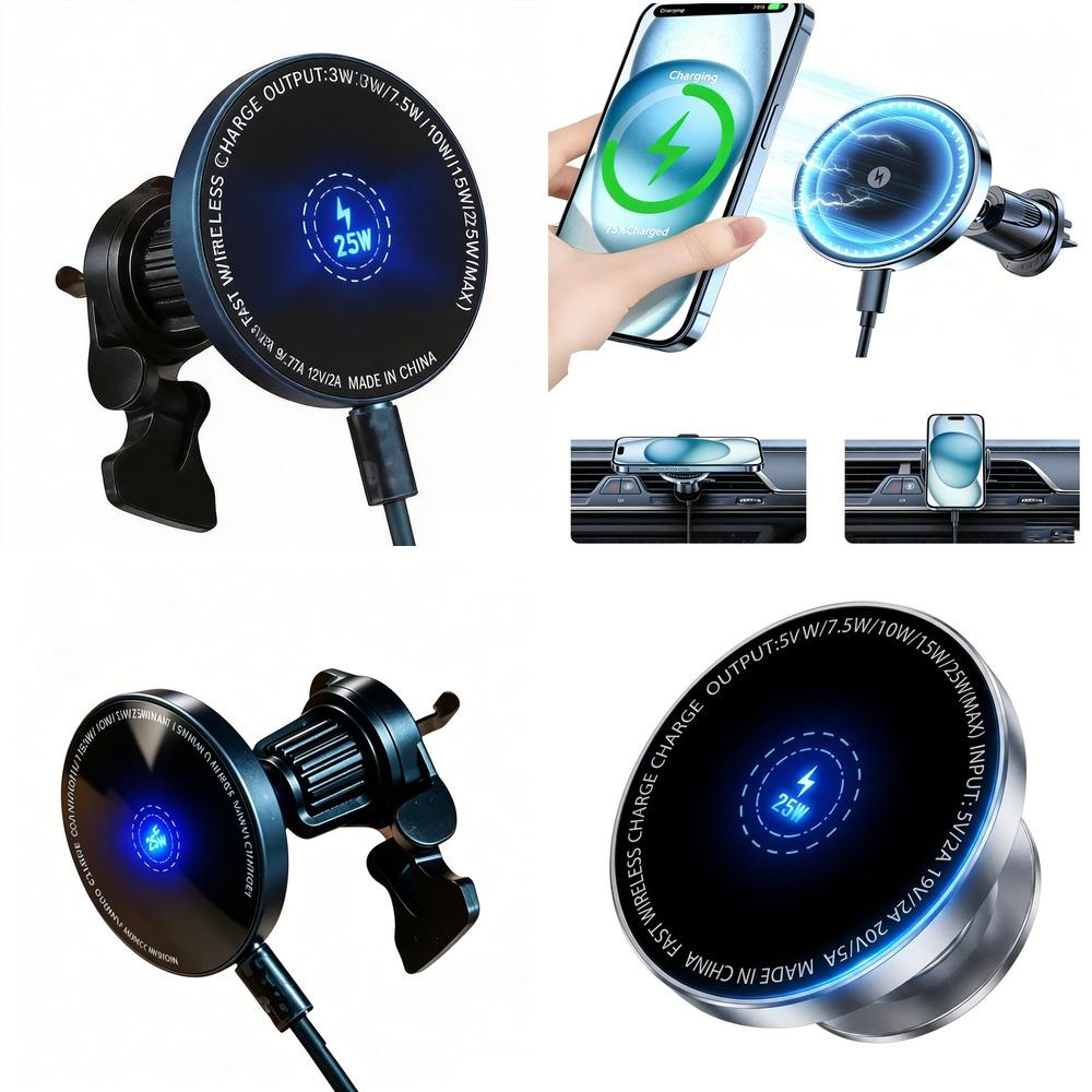Efficient 25W 15W Wireless Magnetic Charger Strong Car Phone Mount Holder with Anti-Slip Metal Pad High Quality Car Equipment