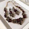 Collana Orecchini Foglia Vintage Per Donne Orecchini Cristallo Marrone Banchetto Matrimoni Set Zirconi