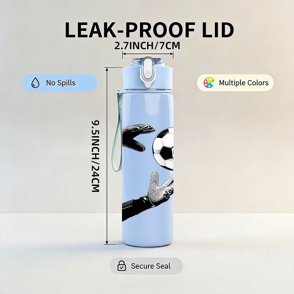 1PC Soccer Kick Football Player Silhouette Print 750ml Color Plastic Sports Water Bottle Leakproof Flip Straw Lid Suitable for Sports Office Home Use