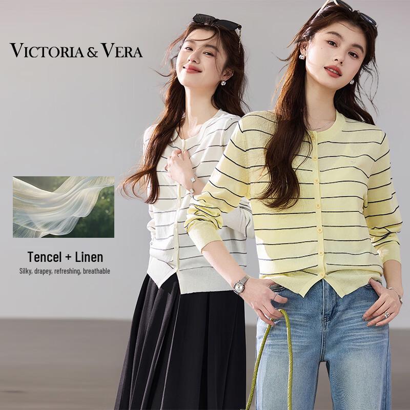 

VICTORIA&VERA Women s Color-Block Striped Knit Cardigan L