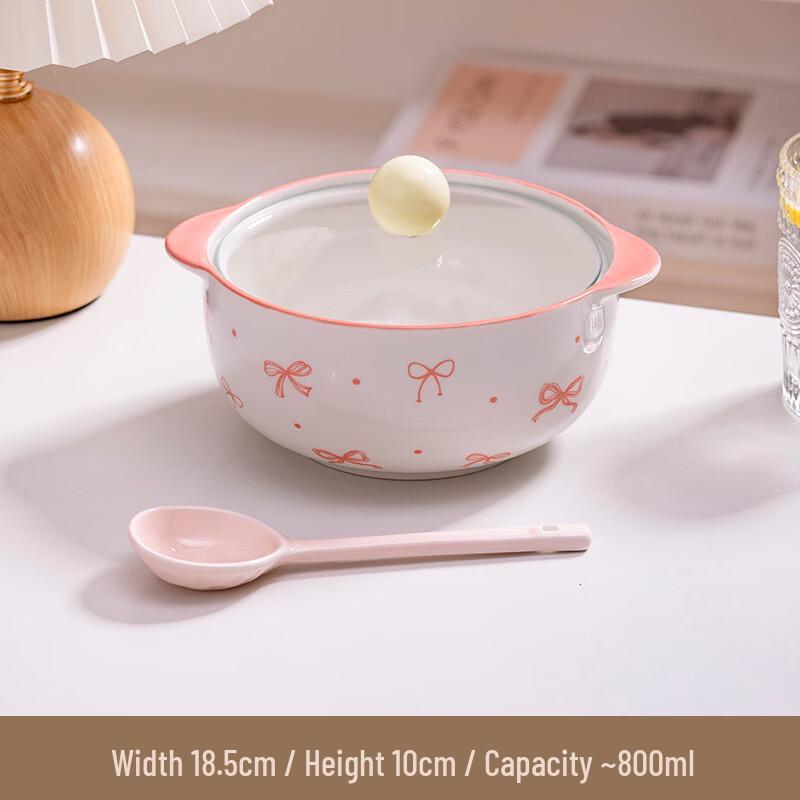 Deoux Star Cream Style Ceramic Double-Handle Noodle Bowl