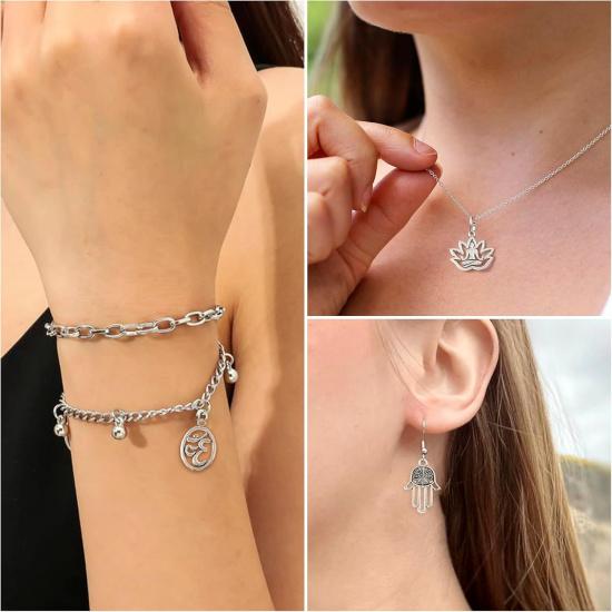 

Craftdady 100pcs Hamsa Hand Tibetan Metal Pendants Antique Silver Buddhist Dangle Charms Lotus Buddha Palm Flat Round Alloy Bracelet Charms 10~26mm серебряный