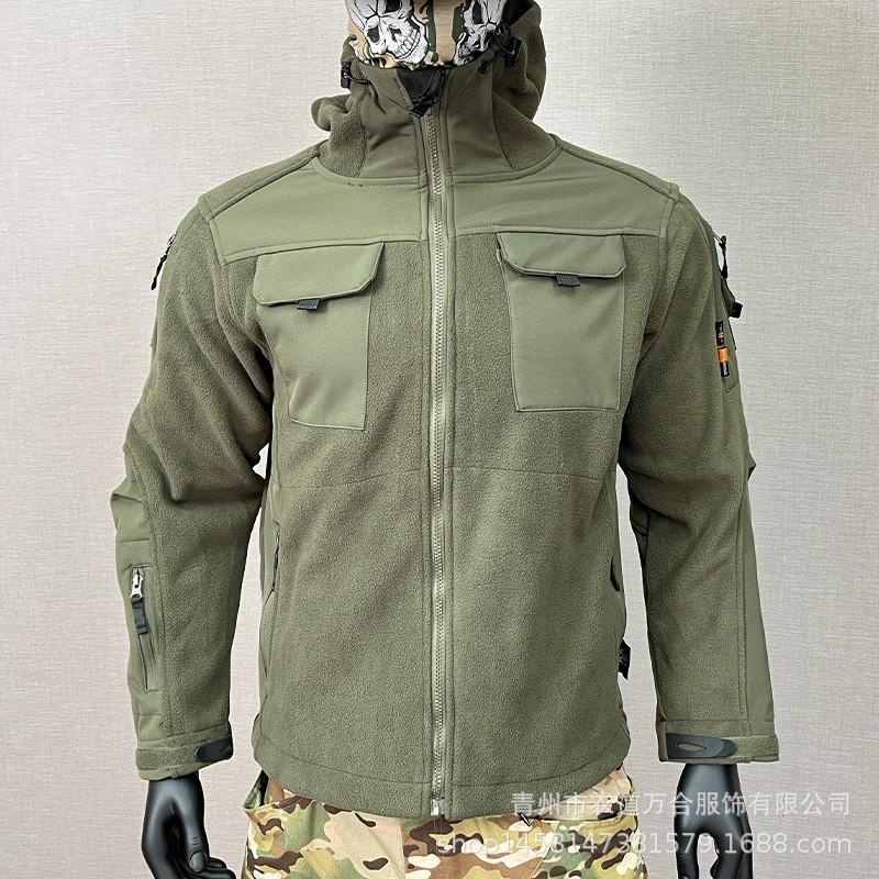 Outdoor Splicing Fleece Clothes Men s Corrugated Velvet Charge Jacket Liner Outer Soft Shell M зелёный