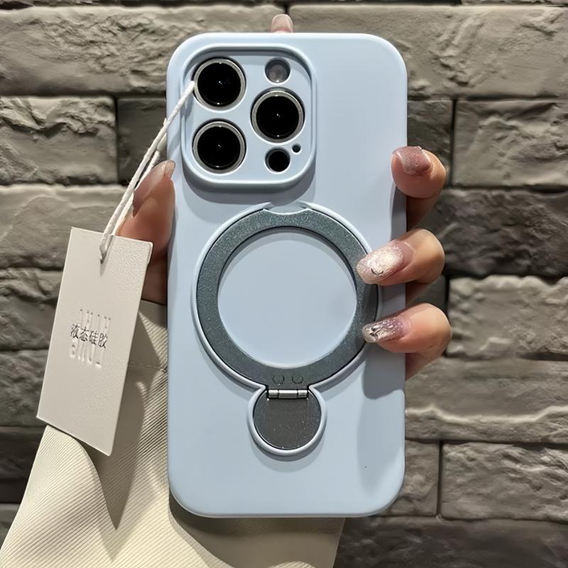 

Original Liquid Silicone For Magsafe Magnetic Case For iPhone 16 15 14 13 Pro Max 360°Rotate Ring Holder Kickstand Soft Cover For iPhone 13