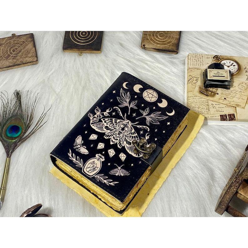 Blank Spell Book of Shadows Luna Moth Journal Witchcraft Supplies Moth Decor and Morpho Butterfly Print
