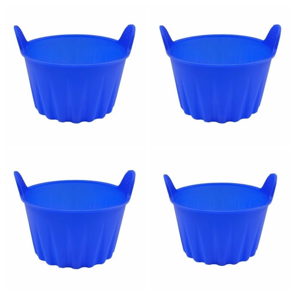 4Pcs Non-Stick Cake Mold High-Temperature Resistant Cake Cup Silicone Baking Molds For Steaming синий