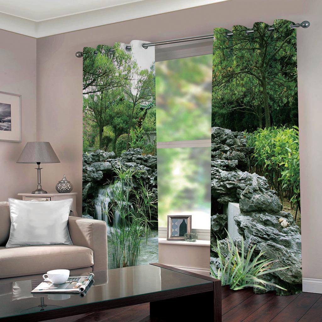 Bäume, kleine Brücken und fließende Wasservorhänge für Wohnzimmer, Schlafzimmer, einfache, moderne Schattierungsvorhänge, Heimfenster, individuell gestaltet