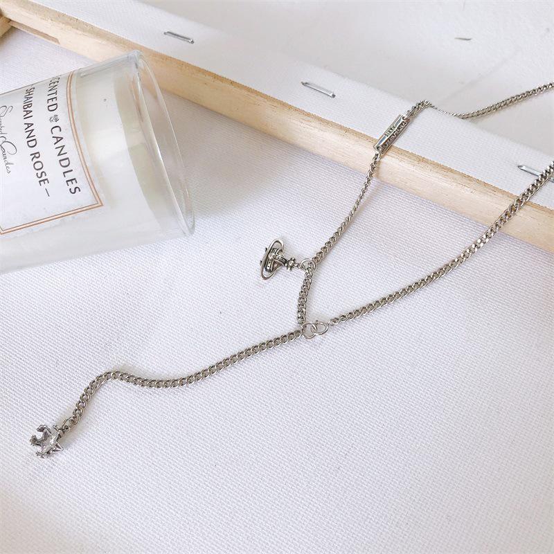S925 Silver Saturn Star Retro Necklace - Trendy Female Clavicle Chain with Niche Design