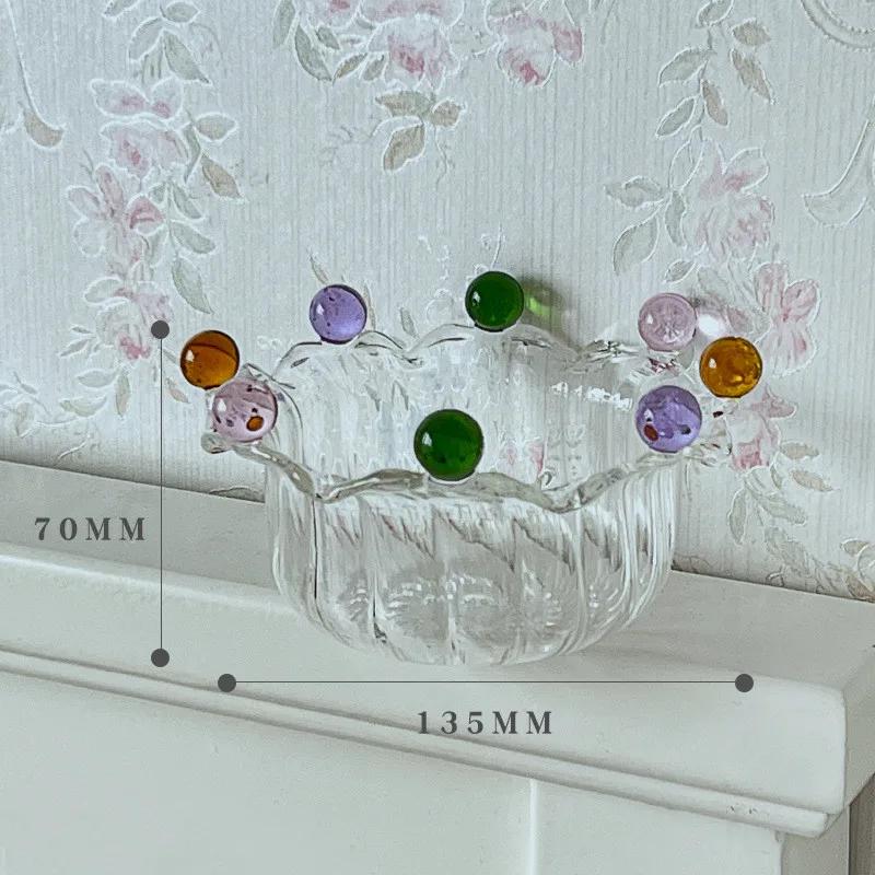 Glass Bowls Creative Crown BowlsHigh Borosilicate Glass Bowls Coloured Bead DotsFruit DessertIce Cream Cereal Yoghurt Bowls