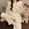 Women's Cartoon Lace Peter Pan Collar Cotton Pajamas - Long Sleeve, Spring/Fall, Winter Style