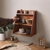 Wooden Retro Desk Organizer: Solid Wood Wall-Mounted Holder for Perfume, Cosmetics, Coffee Cups, and Utensils.