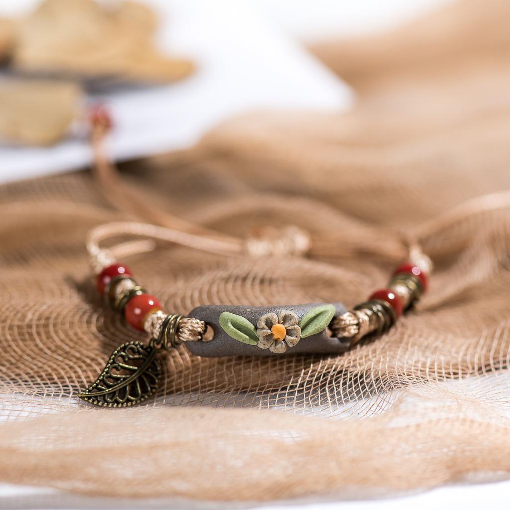 Forest Series Plant hand-kneaded Ceramic Adjustable DIY Bracelet For Women Gift Jewelry #CZ501