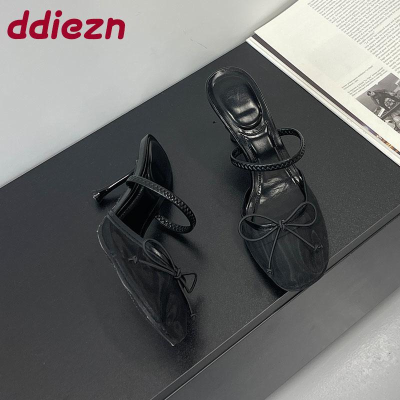Fashion Fashion Butterfly-Knot Ladies Pumps Heels Shoes Female Slides Mesh Breathable Footwear Elegant Women Heeled Shoes Big Size 43