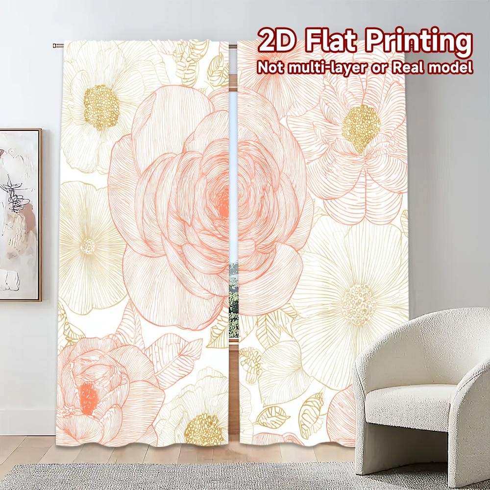Set Of 2 Flat Printing Curtains Without Rod Floral Spring Bedding Design Valentine Is Day Holiday Yarn Made Polyester