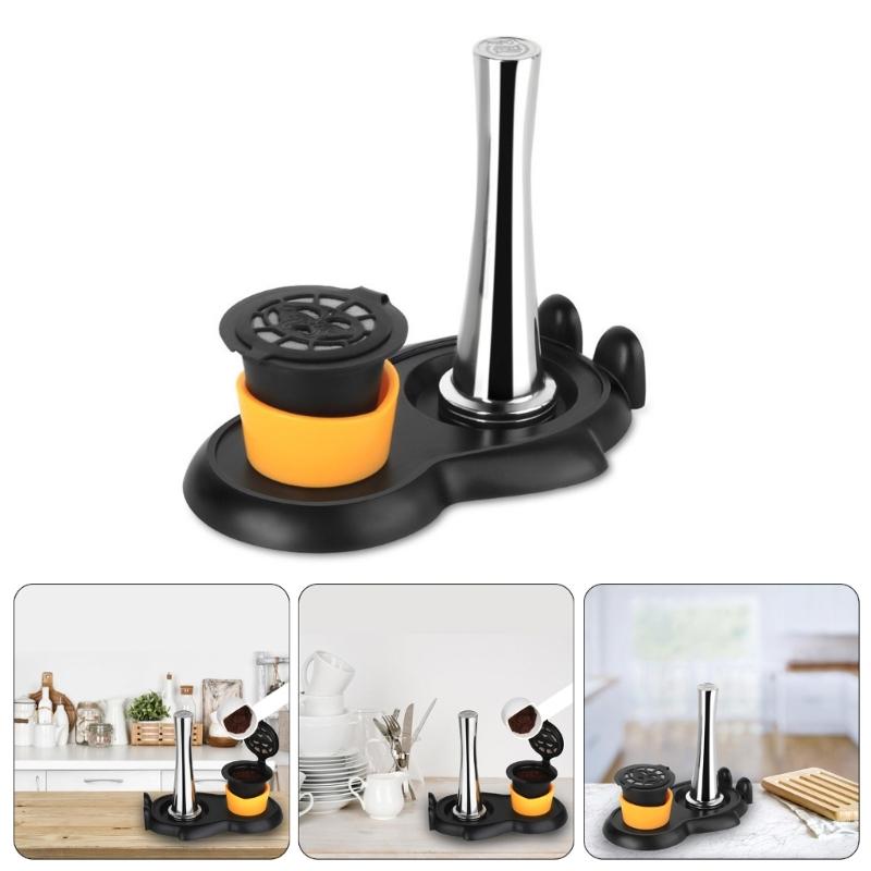 Coffee Tamper Stainless Steel Solid Capsuled Coffee Powder Hammer Machine for Coffee Tamper Caps with Brush Cleaner