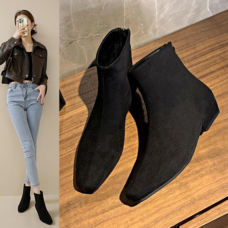 

Coarse heel suede small ankle boots women s shoes new autumn and winter velvet Martin boots coffee skinny short boots 40