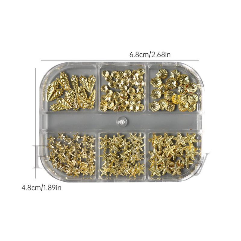 6 Grilles Charms 3D pour Ongles Coquillage Doré Étoile de Mer Conque Décor pour Manucure DIY Design Débutants