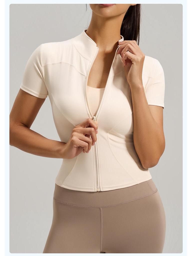 Top da Yoga ad Alta Elasticità con Zip, Vestibilità Aderente e Collo Alto