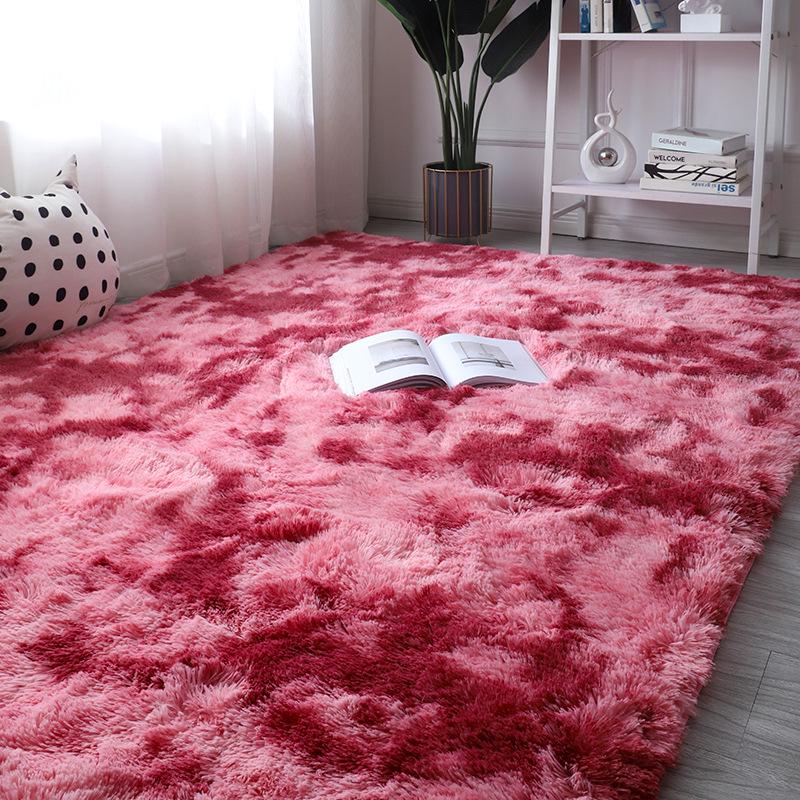 Nordic Silk Wool Tie-Dye Long Pile Plush Rug for Bedroom, Bedside, Living Room, or Sofa. 80x120 cm