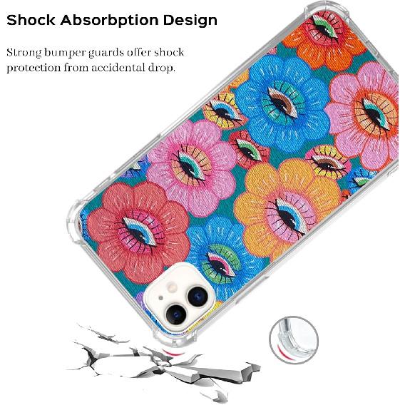 Trippy Psychedelic Flowers Phone Case for iPhone 11, Indie Hippie Colorful Eyes Flower Cover for Teens Women Men, Soft TPU Shockproof Case for iPhone