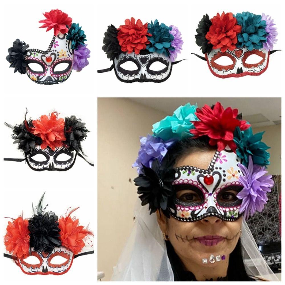 Fashion Halloween Mask Flowers Flower Wearing Ghost Mask Mexican Day of The Dead Mask Girls Lady