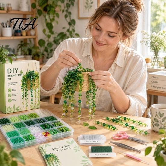 DIY Potted Plant Making Set Beaded Kit, Green Bead Craft Art Hanging And Gift for Adults Crafting Kit Adults, Handmade Gift, Home Desktop Decor