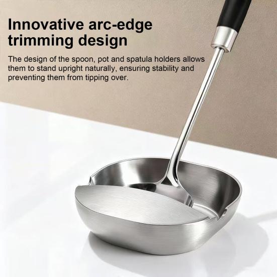Stainless Steel Spoon Rest Space-Saving Kitchen Utensil Holder with Anti-Drip Design Rust-Resistant 304 Stainless Steel Spoon Rack for Spoons Tongs