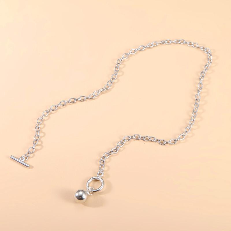 Internet celebrity new trendy cool sweater chain accessories women, simple hip hop personality geometric ot buckle ball pendant necklace