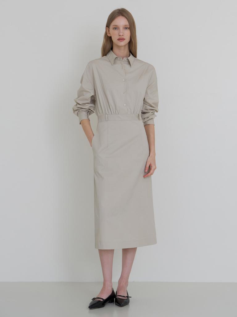 MOMET Ford Collar Shirt Dress Light Beige