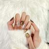 Amber Crackle Wearable Nails: Handmade Retro Gold & Silver Luxury Nail Art Tips for a High-End Look.