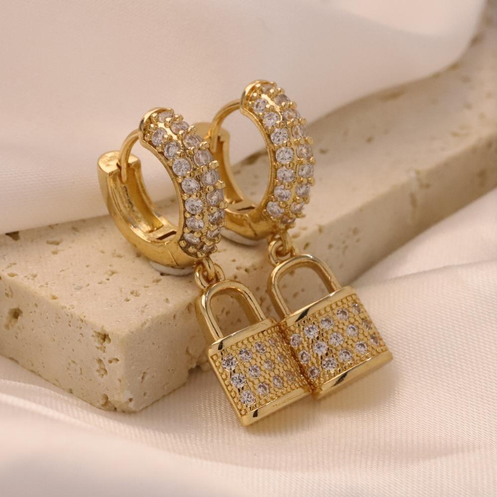 1 Pair Luxury Small Lock Dangle Earrings for Women Zirconia Earring Jewelry Wedding Party Accessories