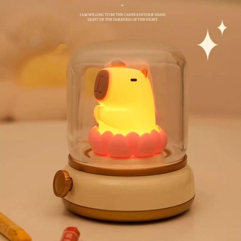 Vintage Capybara Nightlight Silicones Desktop Figurine with Gentle Glowing Oil Lamp Shape USB Rechargeable Night Lamp