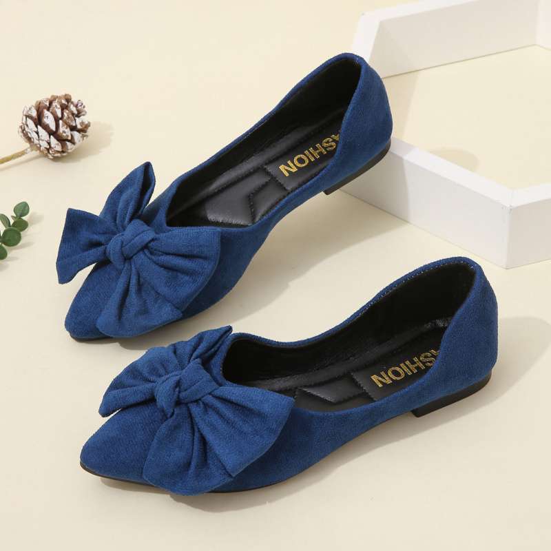 Flat-bottomed Comfortable Single Shoes Women's 2025 New Women's Pointed Shoes Rubber Sole Bow Black Versatile Work Ladyshoes