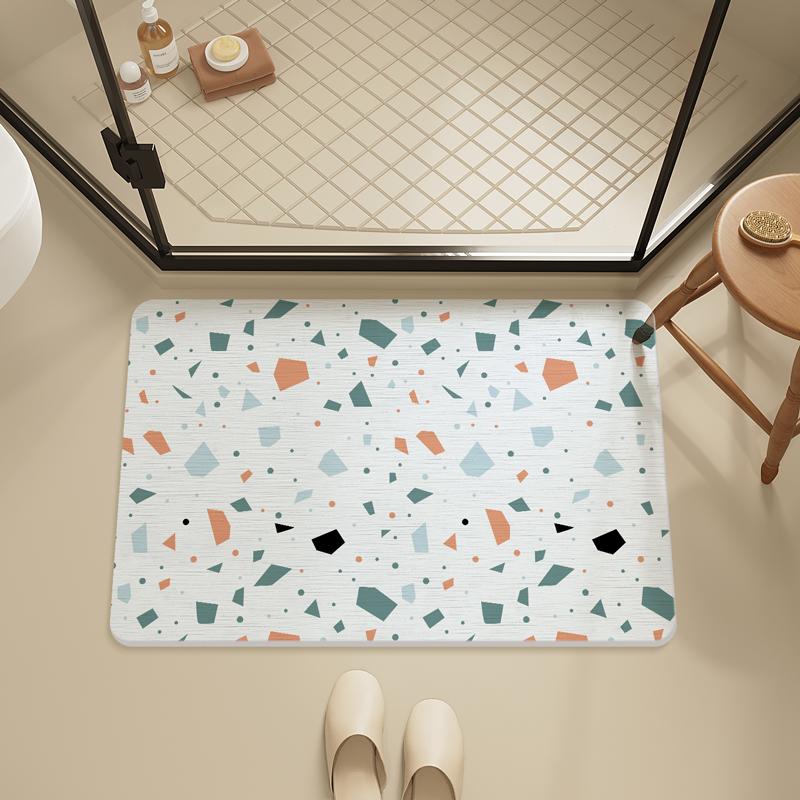 Hard diatom mud terrazzo bathroom absorbent floor mat Nordic bathroom non-slip bath floor mat light luxury