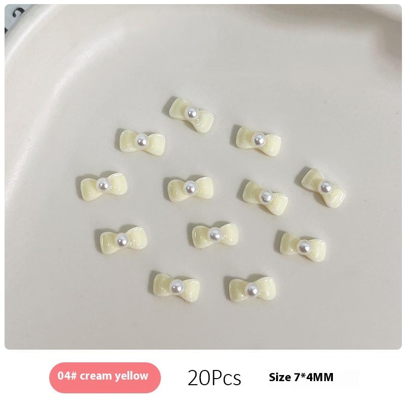 20Pcs Solid Color Minimalist Pearl Bows Nail Charms Bowknots Mini Resin  Inlaid Nail Art Decorations For Diy Manicure