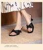 Summer new simple high heels one-word sandals cat heels high heels children wear half slippers