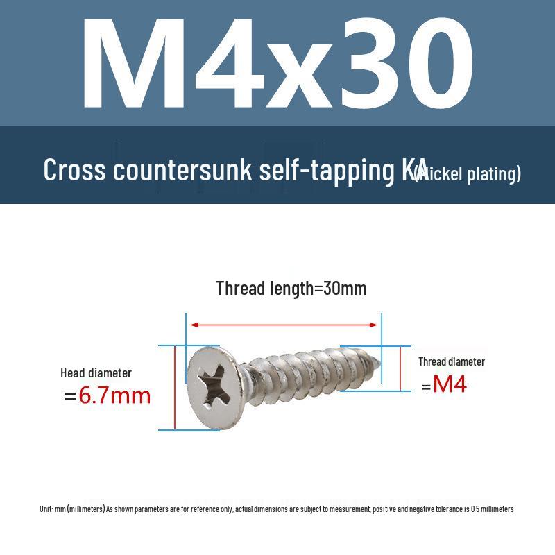 YiguYigu Nickel-Plated Phillips Flat Head Self-Tapping Screws M1-M5, Carbon Steel