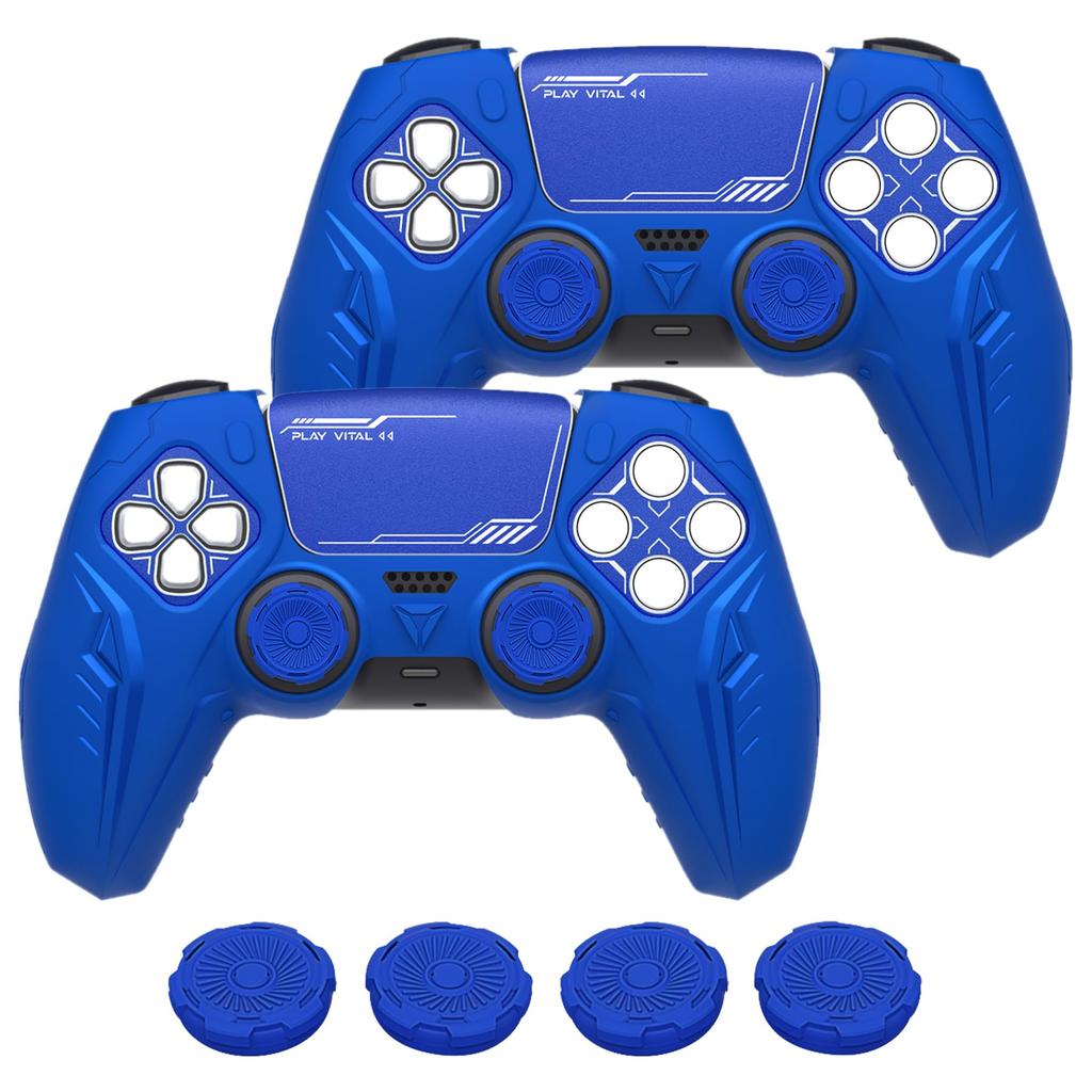 PlayVital 2 Sets of Premium Silicone Covers for Grip Cover for PS5 Cybermechanical Design Protective Cover for Compatible with PS5 Official Charging
