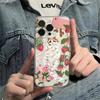 Korean Painted Cat Strawberry Flower Phone Case For Samsung Galaxy A14 A15 S21 S22 S23 S24 FE Plus Ultra A25 A35 A52 A53 A54 A55