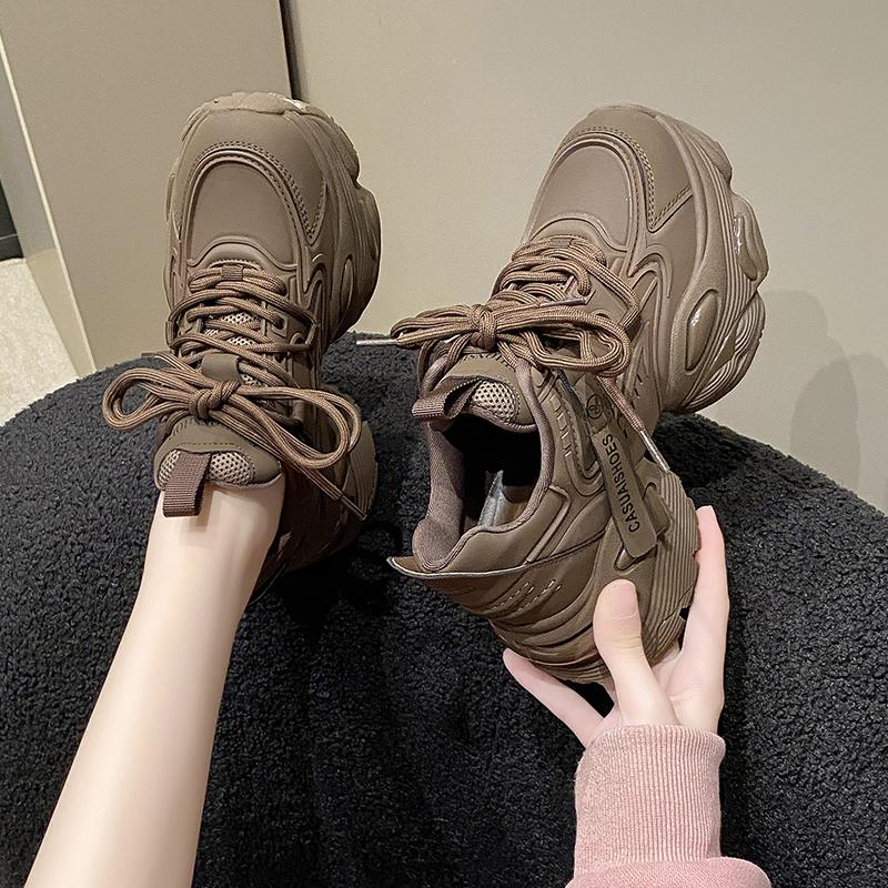Fashion 6cm Autumn Spring Women Non-slip High Platform Shoes Wedge Heels Casual Height Increasing Chunky Sneakers Women Leather Shoes