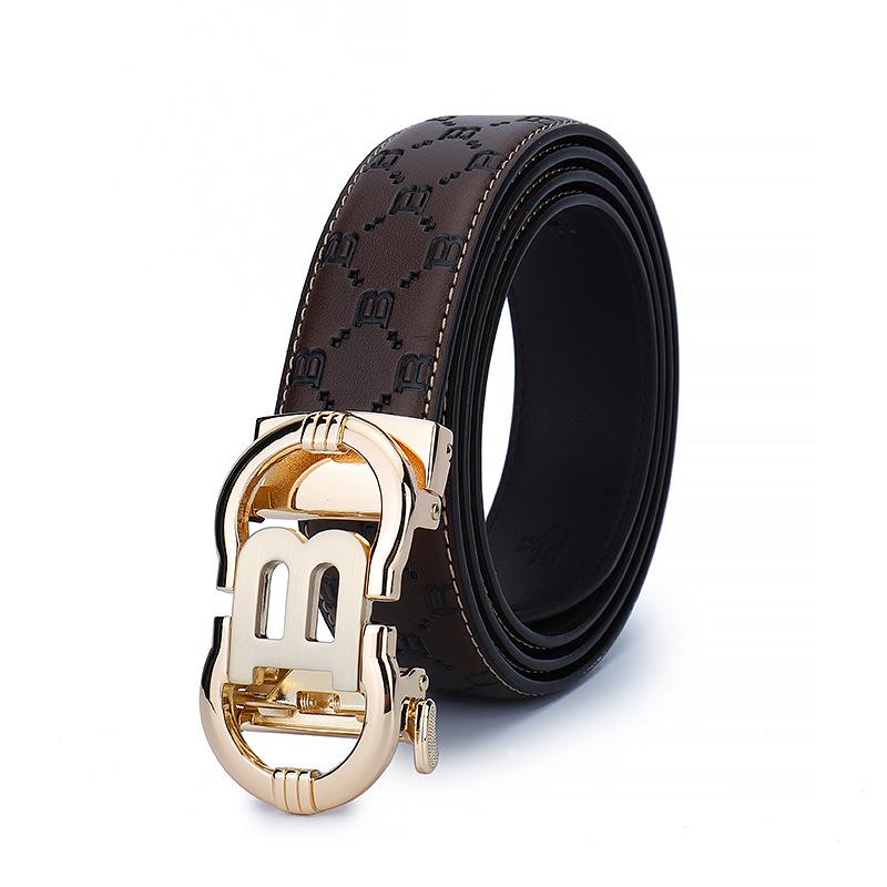 Men'S Cowhide Belt Automatic Buckle Leather Belt Middle-Aged And Young Business