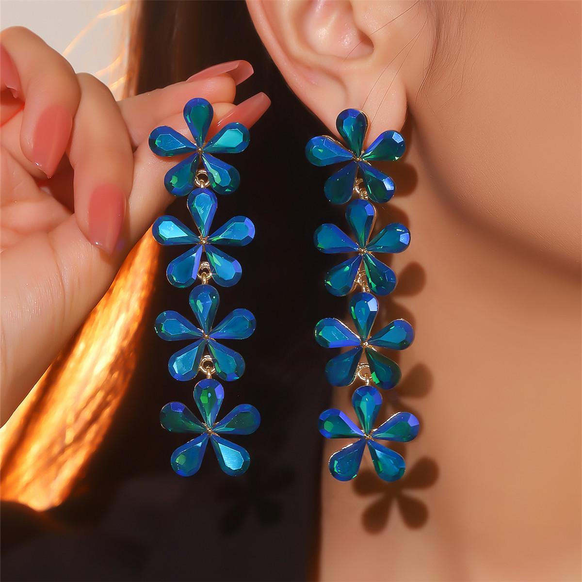 

Colorful Rhinestone Flower Earrings - Women s Crystal Stud Jewelry