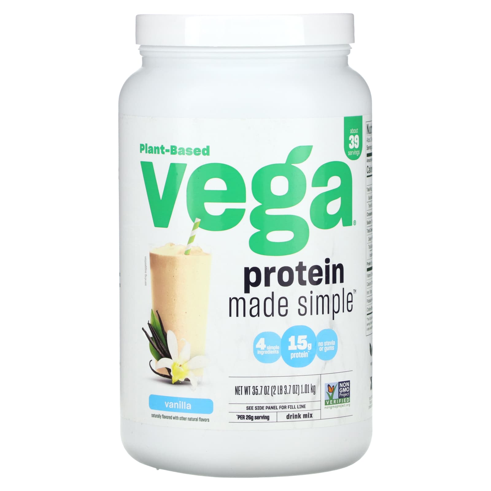 

Vega, Vegan, Protein Made Simple, Vanilla, 2 lbs (3.7 oz)