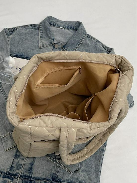 Large Diamond Lattice Cotton Padded Women's Tote – Autumn/Winter Casual Fashion Handbag