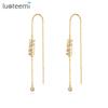 LUOTEEMI New 2025 Girls Chain Tassel Earrings Fashion Ear Wire Cubic Zirconia Earring Jewelry for Women