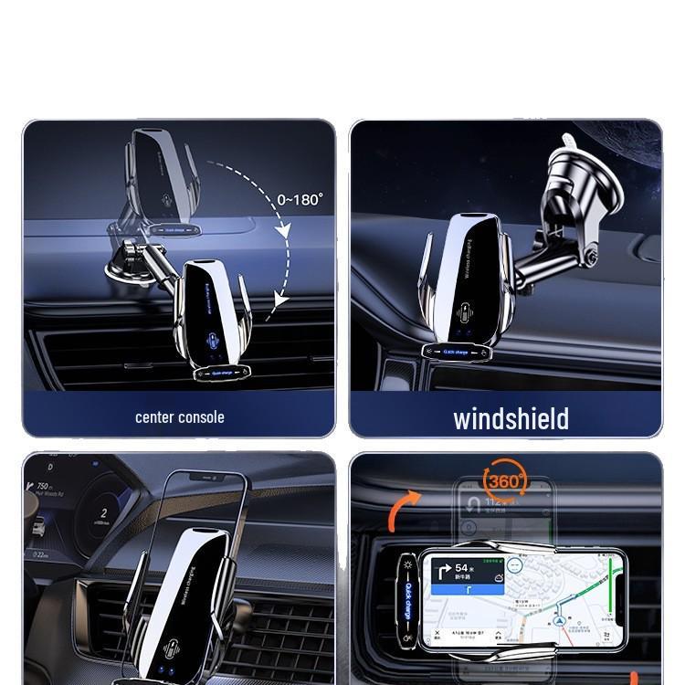 2025 Black Automatic Car Phone Mount & Wireless Charger with Apple Navigation