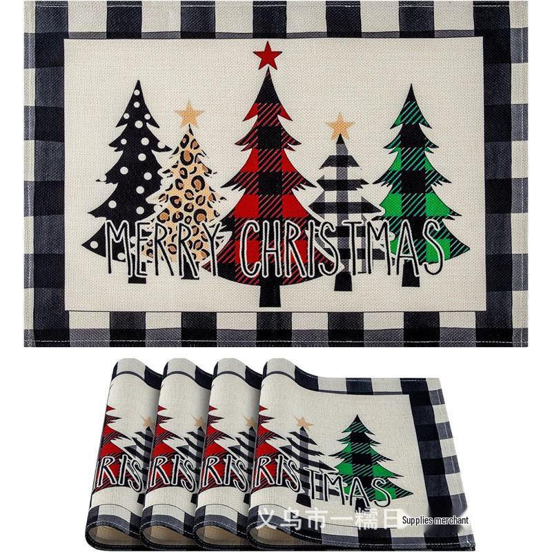 Christmas Snowman & Snowflake Plaid Insulated Placemat - Festive Table Decoration