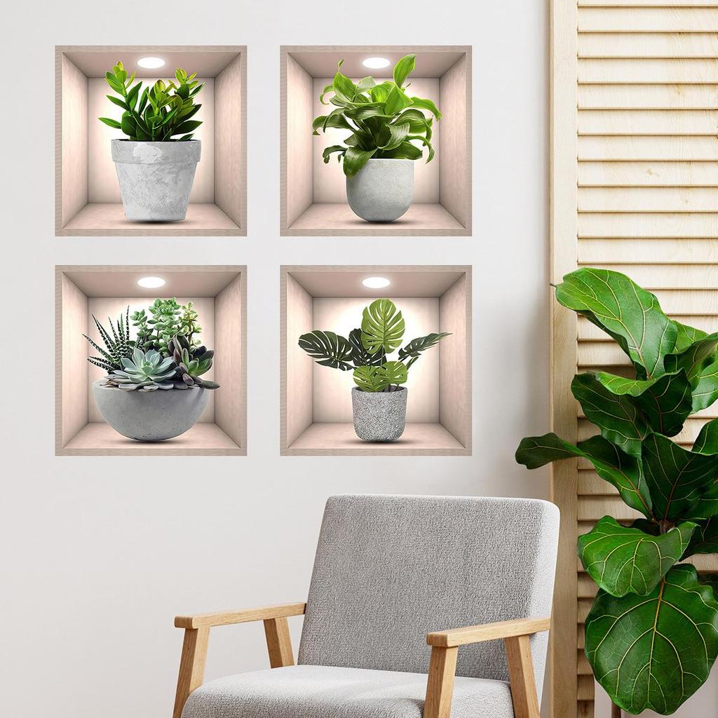 3D Green Plant Potted Wall Sticker: Waterproof, Self-Adhesive Decoration for Living Room, Bedroom, Entryway - Hides Blemishes and Fills Holes