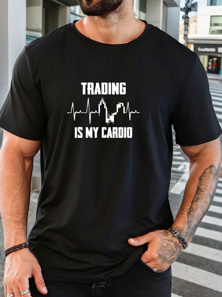 Men's TRADING IS MY CARDIO pattern summer casual crew neck short T-shirt