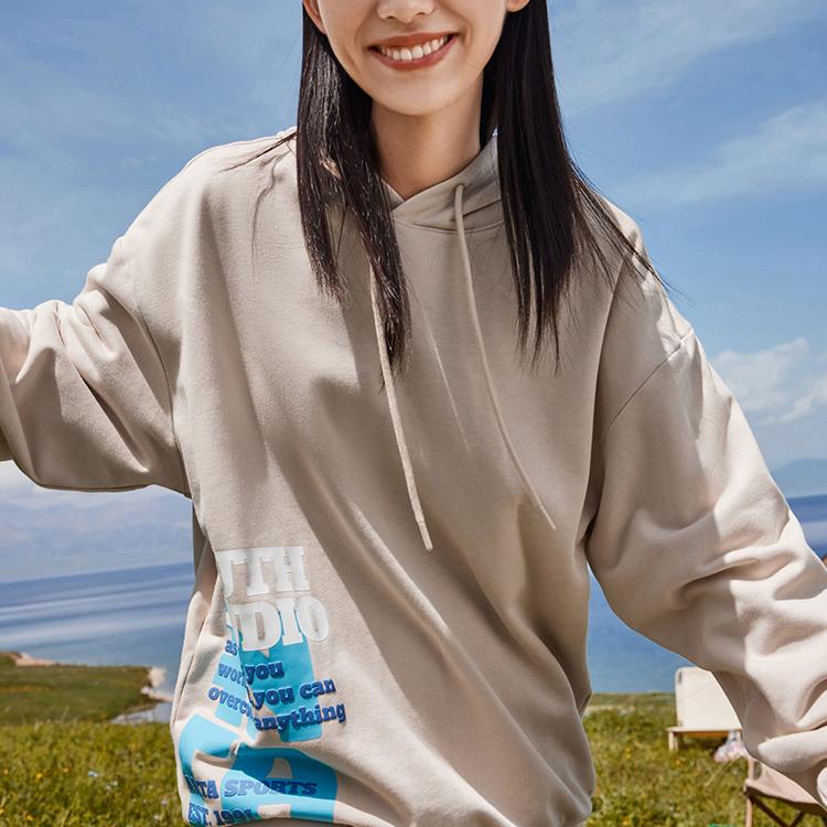 Anta Life Series Ss22 Solid Color Letter Print Hooded Sweatshirt Unisex Sweatshirt Beige 952238703-2